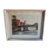 Tableau ancien 1940-1950 intitulé "la décrue"