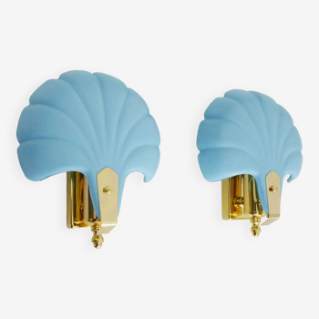 Pair of blue shell wall lights. Year 70