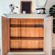 Large Parisian sideboard, dresser, clay gray, patinated wood, 1950