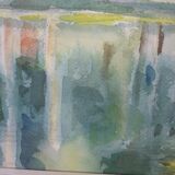 Tableau aquarelle barque dans marais signé j chabot