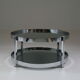Round chrome-plated metal coffee table and smoked glass tops, France 1970s