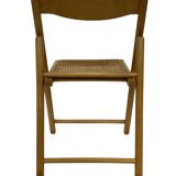 Vintage wooden folding chair with rattan seat 80s minimalist design