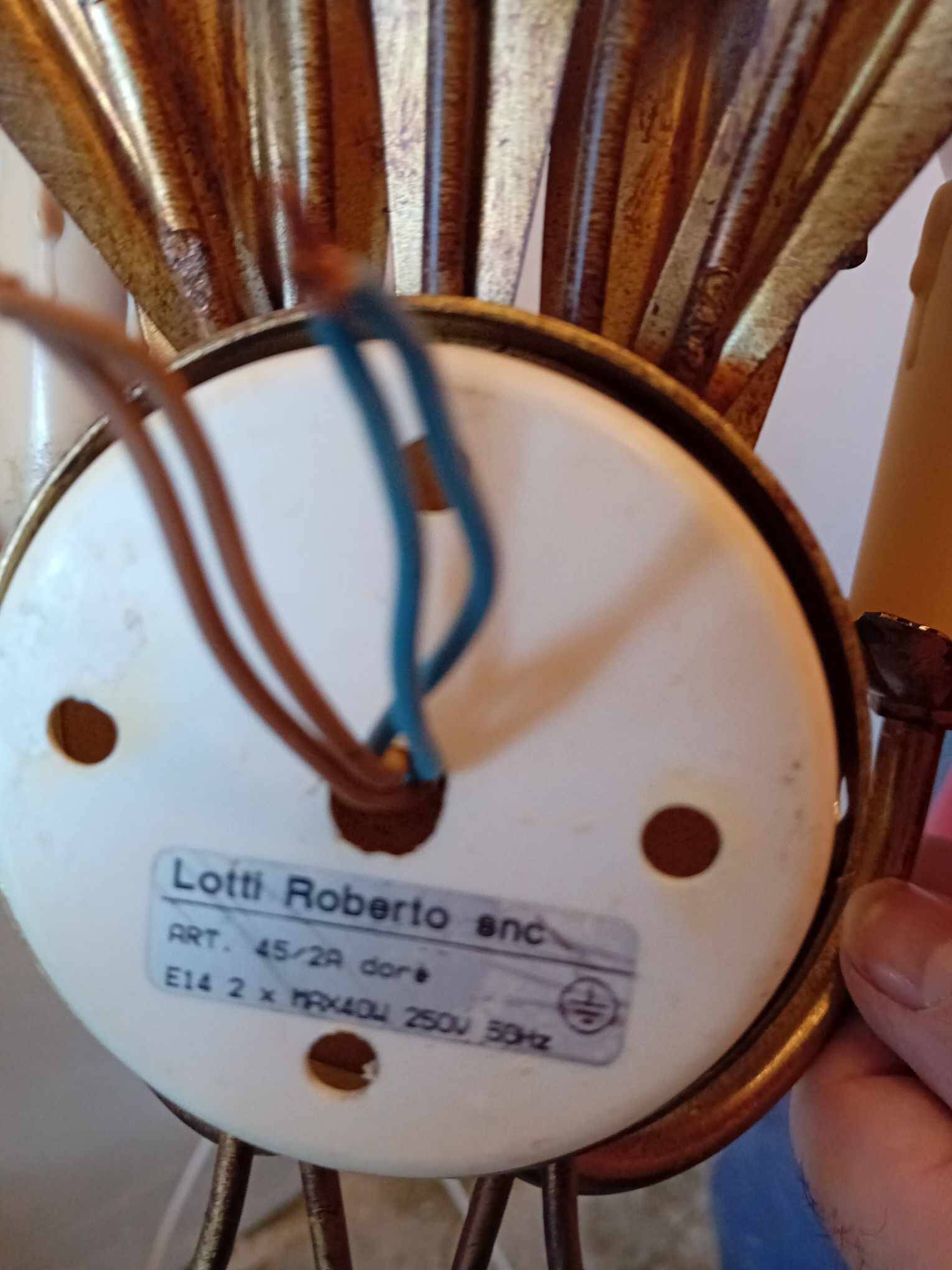 Sheaf of wheat wall lamp in gilded and patinated iron, signed lotti roberto snc.
