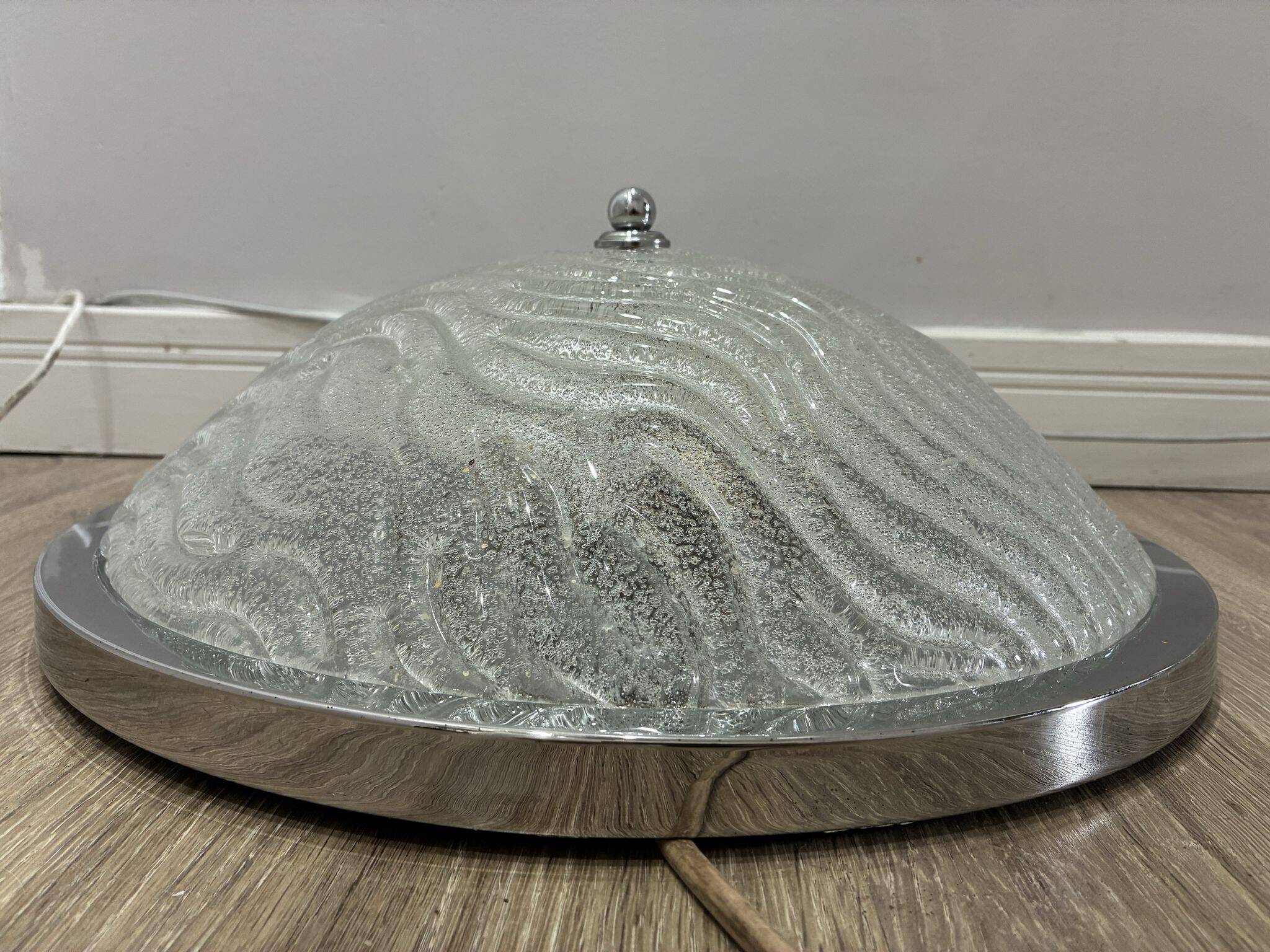 Fischer Leuchten ice glass ceiling light, chrome, 1970s