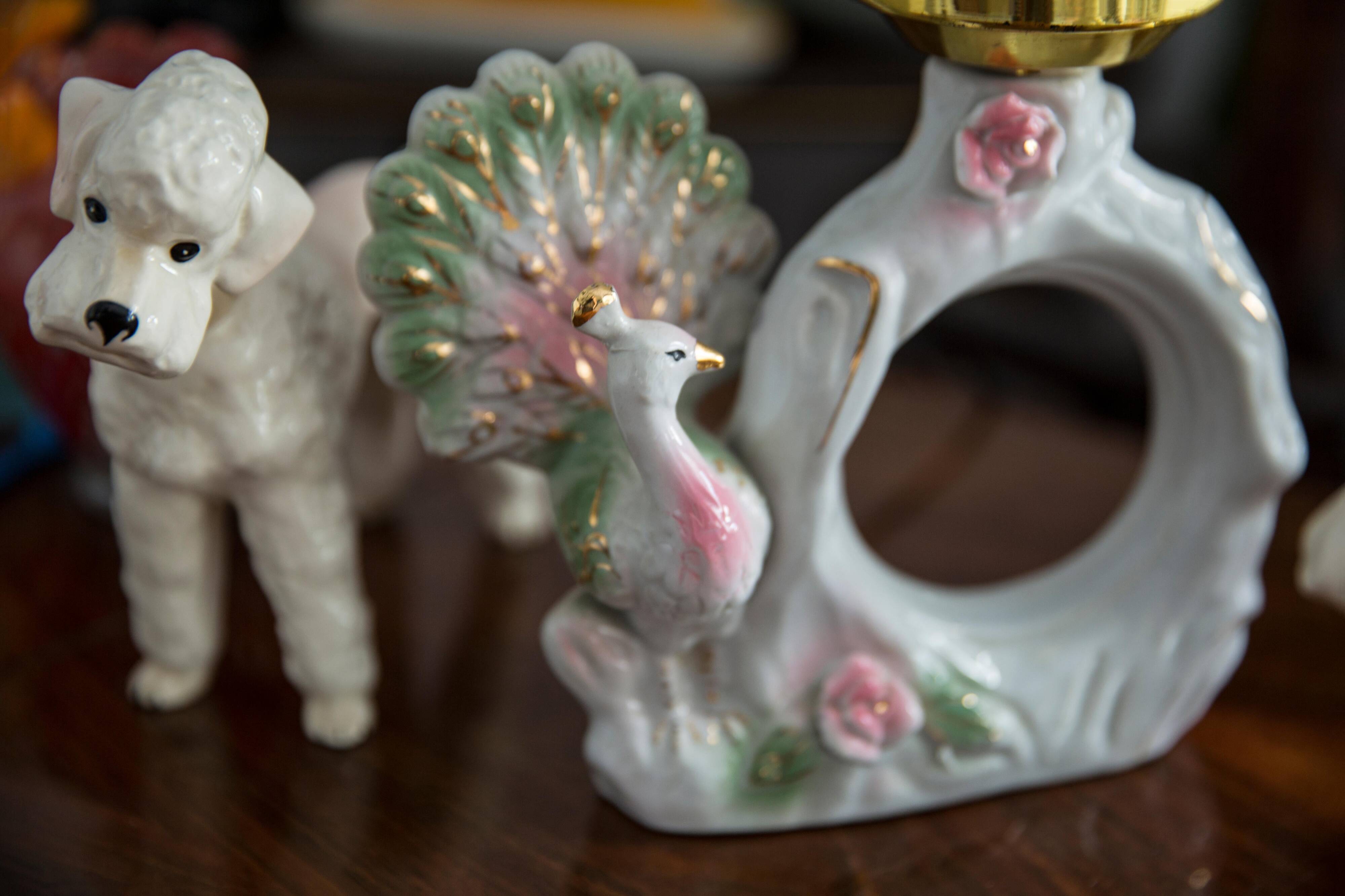 Mid-century white ceramic peacock table lamp, Europe, 1960s.