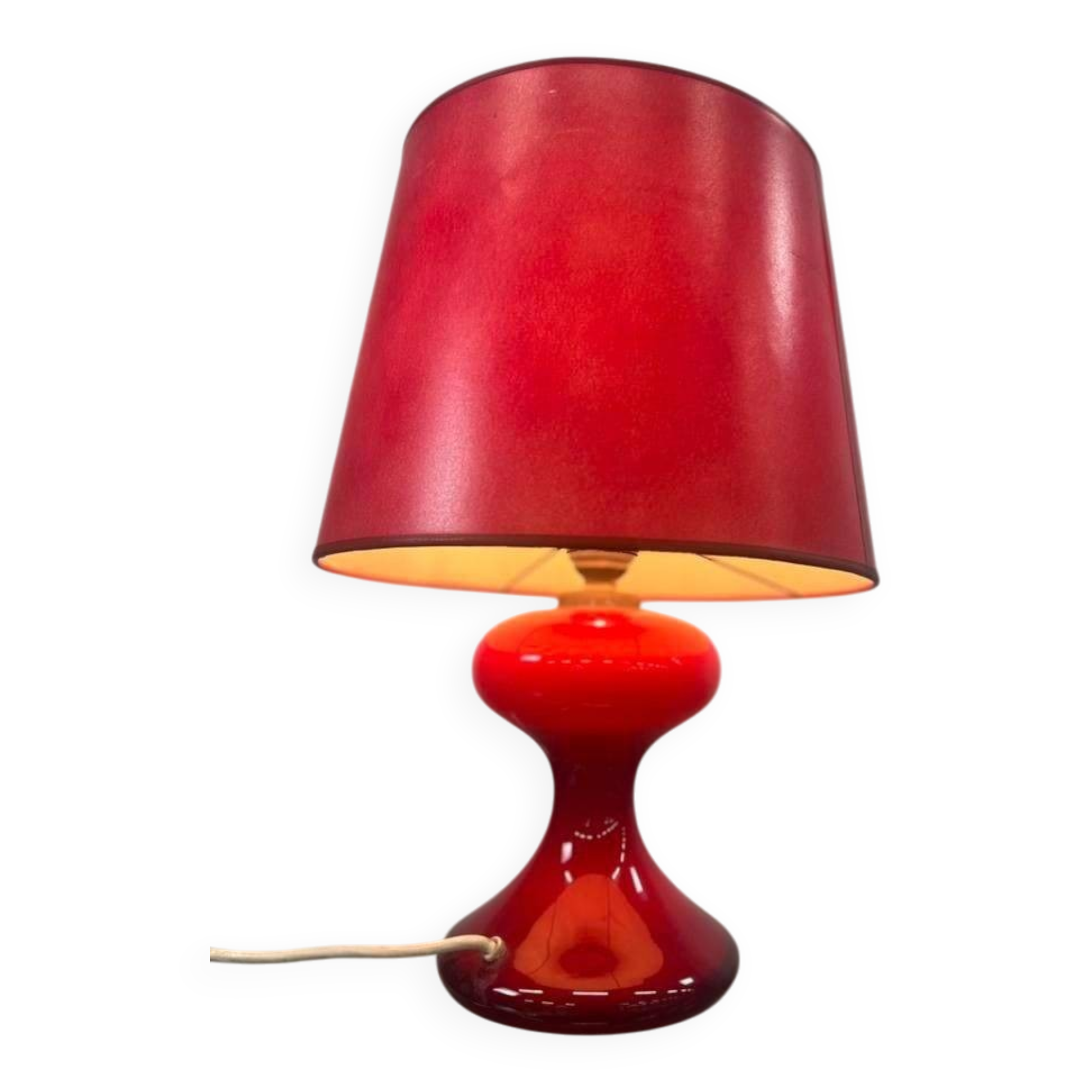 Lampe de table vintage rouge avec pied en verre