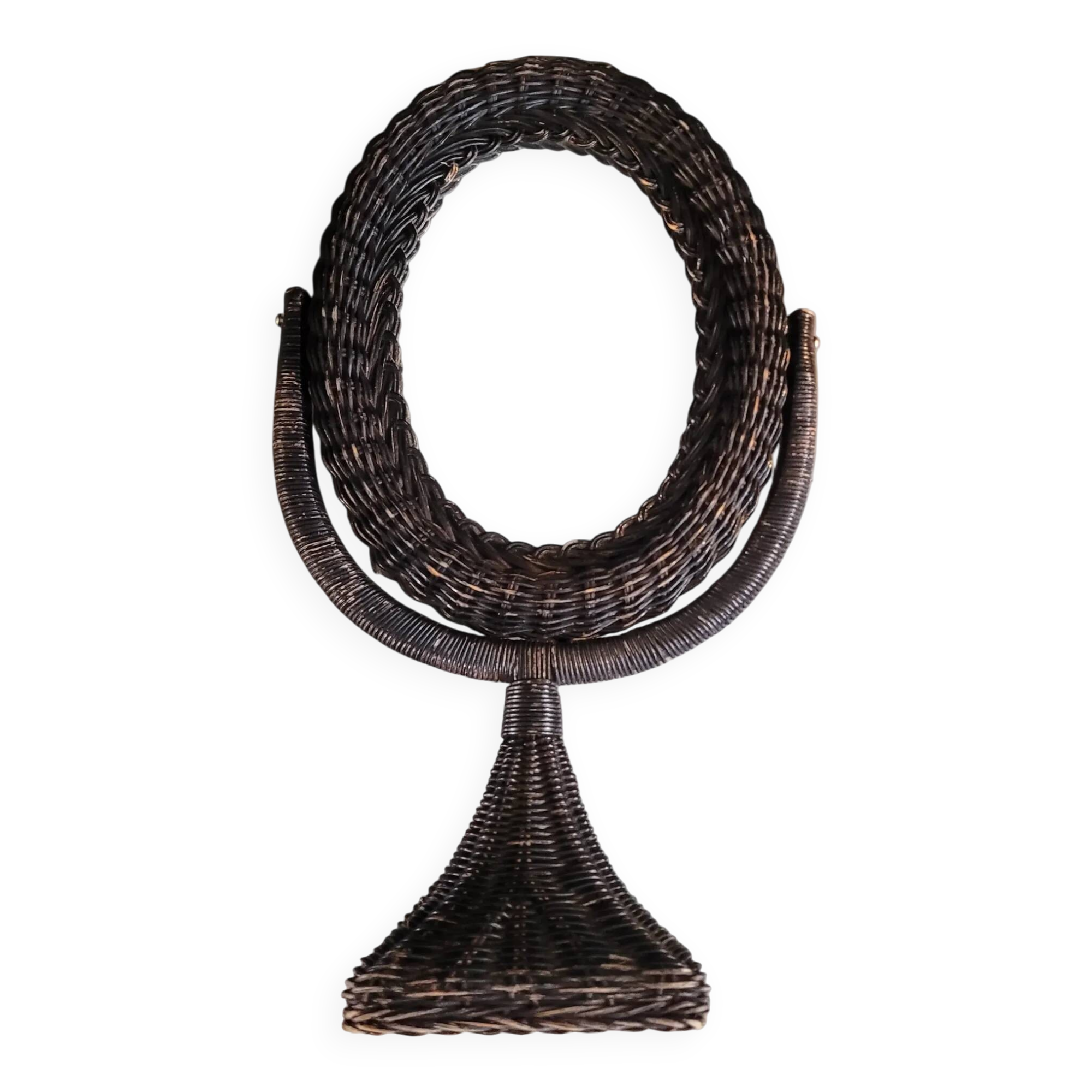Miroir à poser pivotant en osier noir