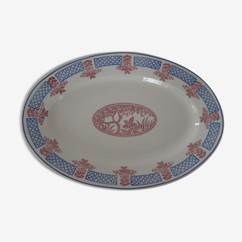 Dish Longwy décor Fécamp blue and red old earthenware