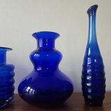 Set of five mid-century cobalt glass vases, Harzkristall, Marita Voigt, 1970