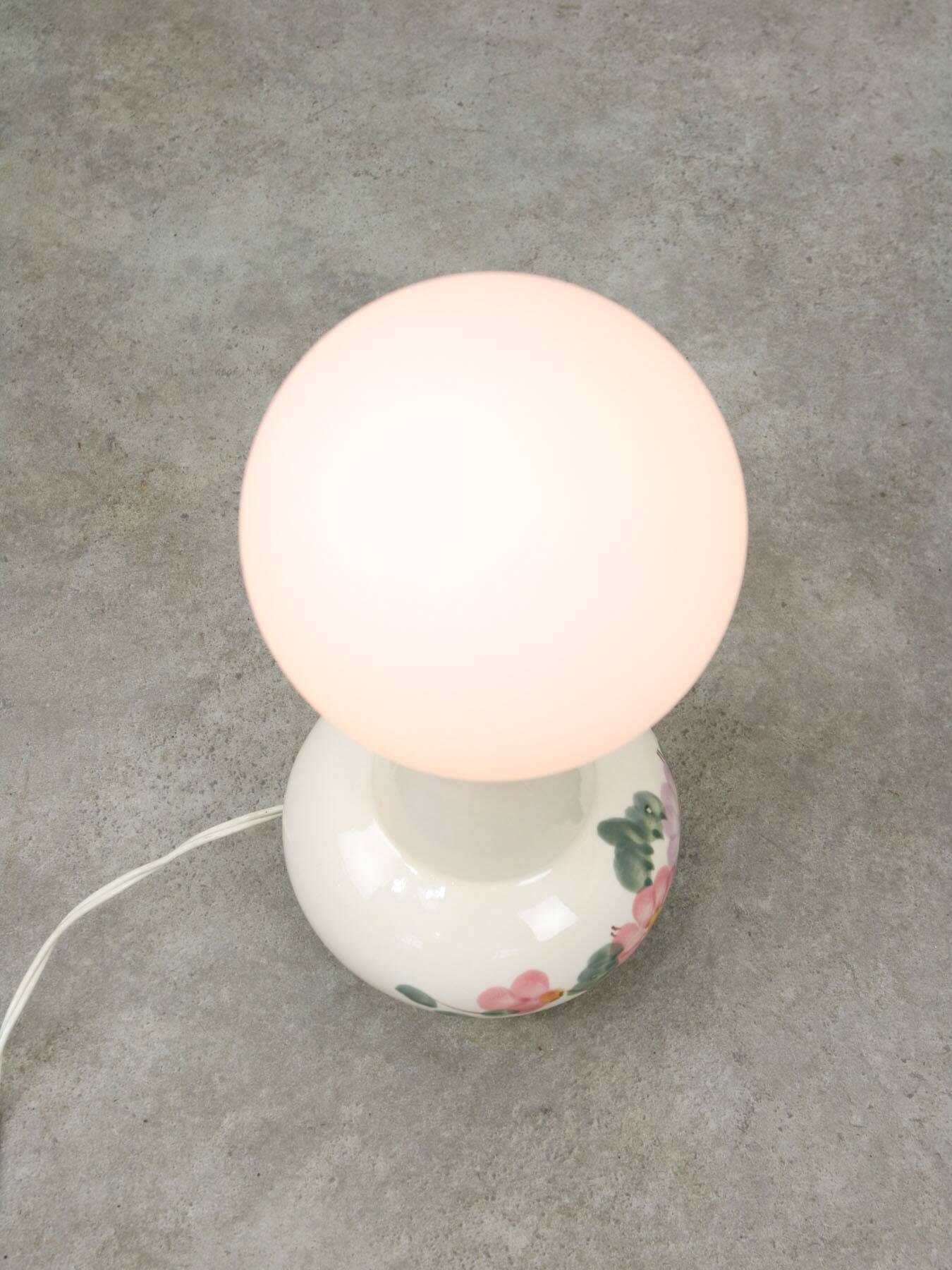 Mid-century Italian Floral Table Lamp in Ceramic and Opaline
