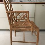 Fauteuil canné en bois et bambou ancien