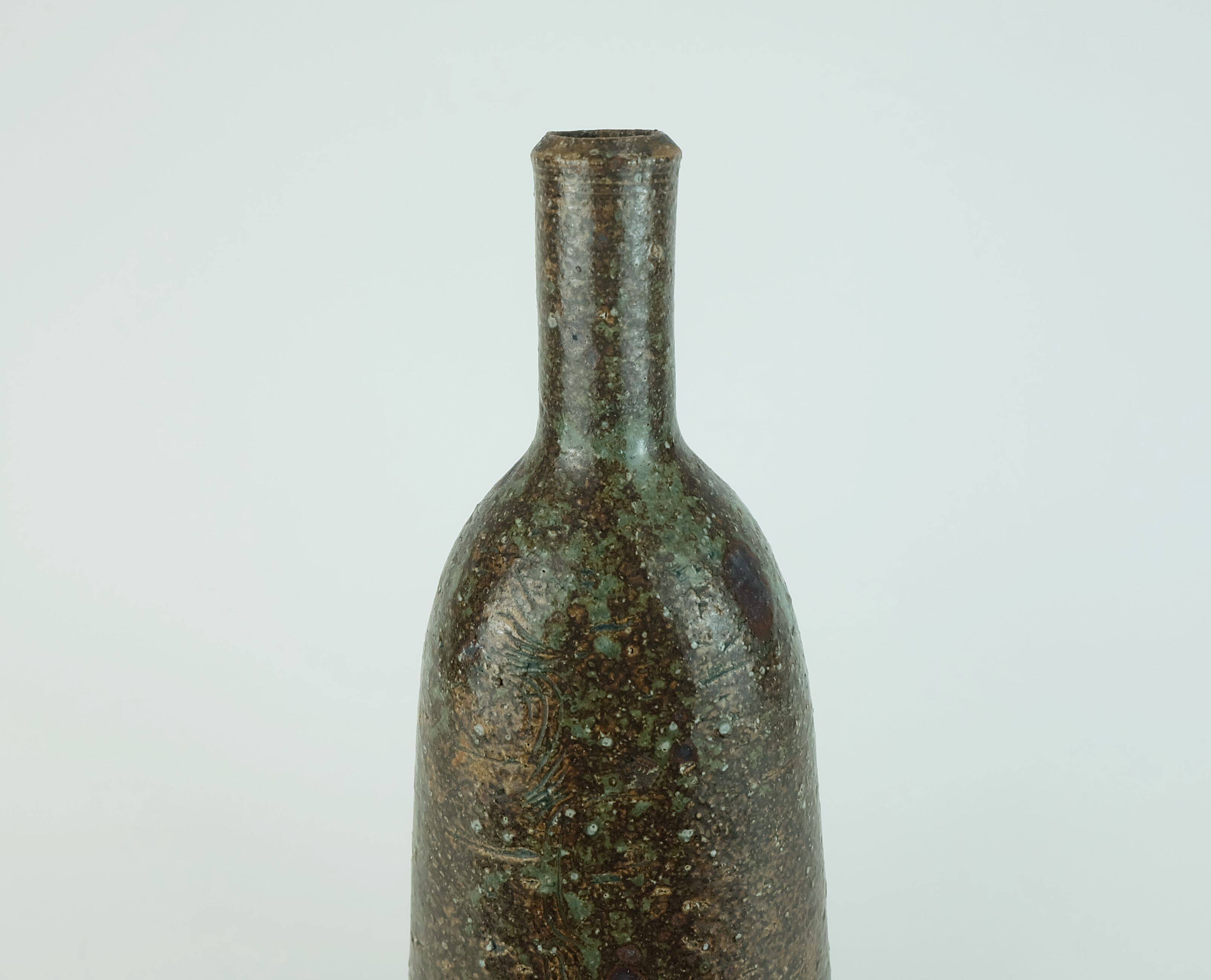 French stoneware bottle vase la borne  hand-made 1960s 70s studio ceramic