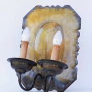 Pair of Dutch Sconces Repusse Brass Two Light Wall Moun
