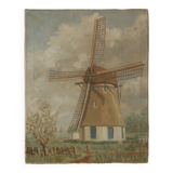 Acrylic painting on canvas vintage Dutch windmill Scandinavian countryside decoration