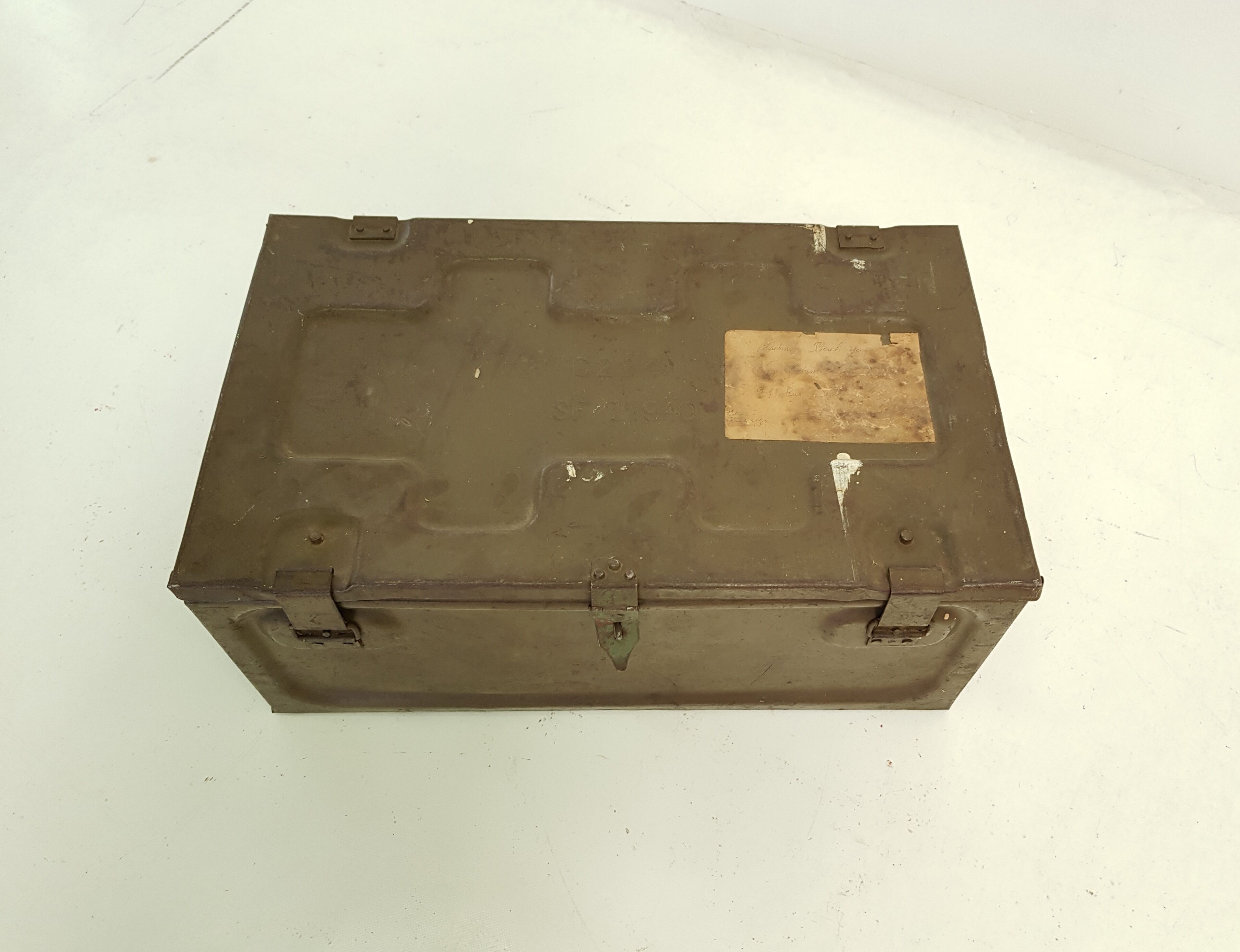 Old crate or military trunk metal patina original vintage canteen