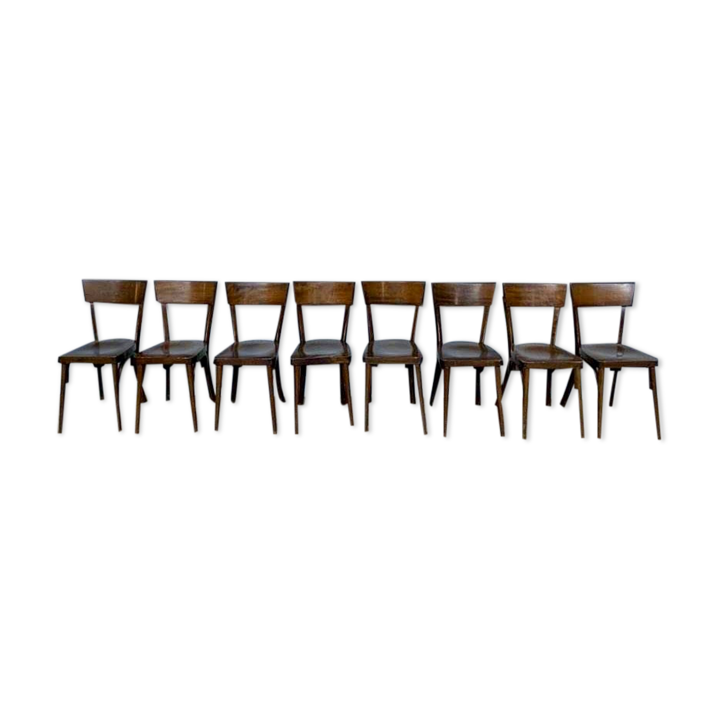 Set of 8 old wooden bistro chairs