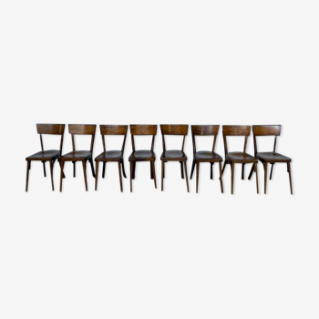 Set of 8 old wooden bistro chairs