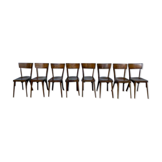 Set of 8 old wooden bistro chairs