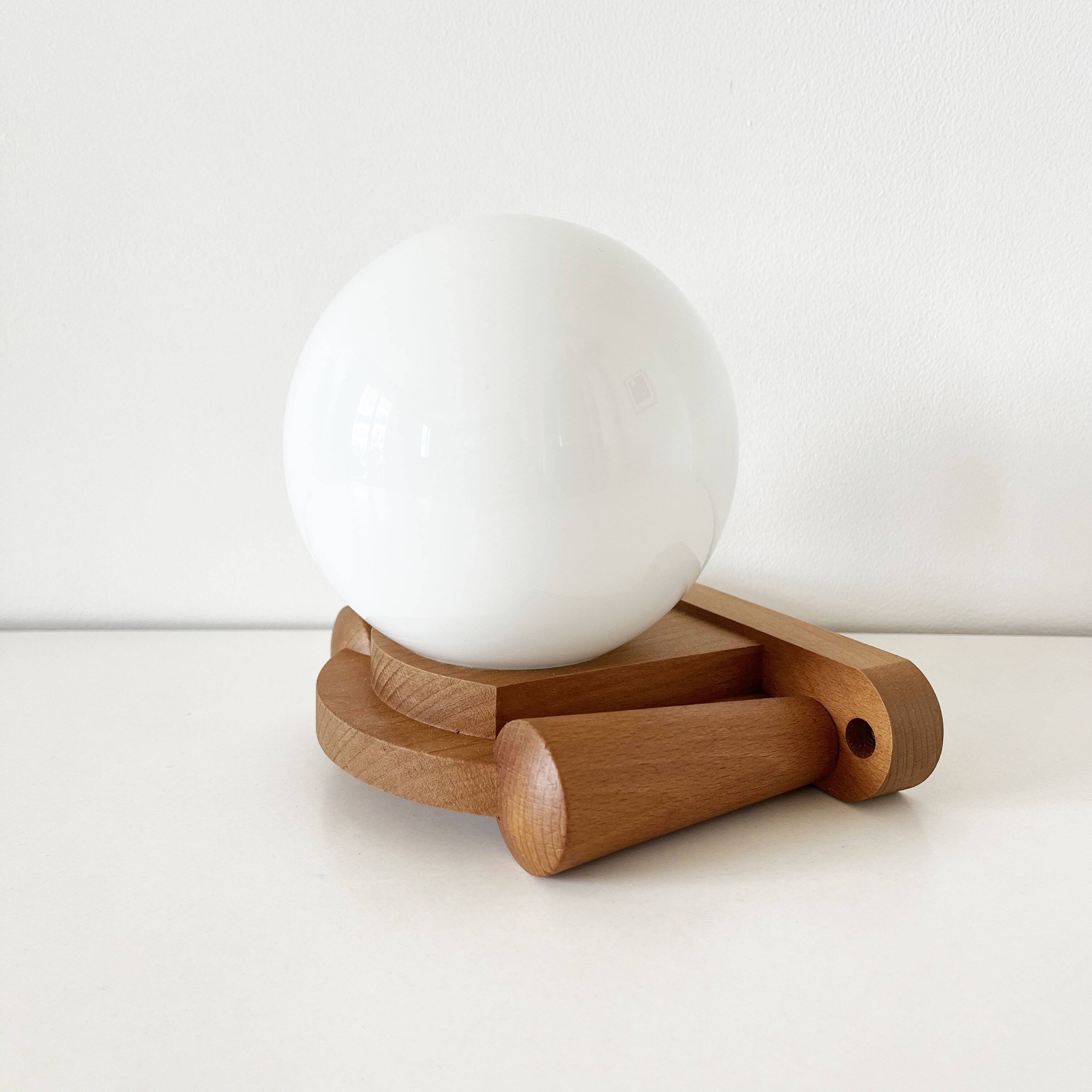 Tissot wall lamp in wood and opaline globe 1960