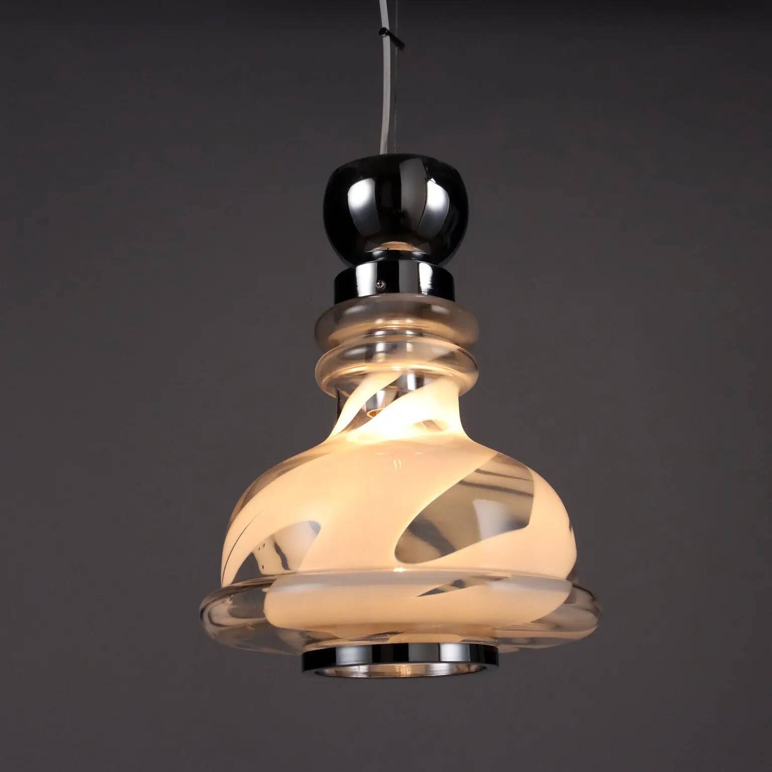 1970s vintage suspension in glass and metal, Italy