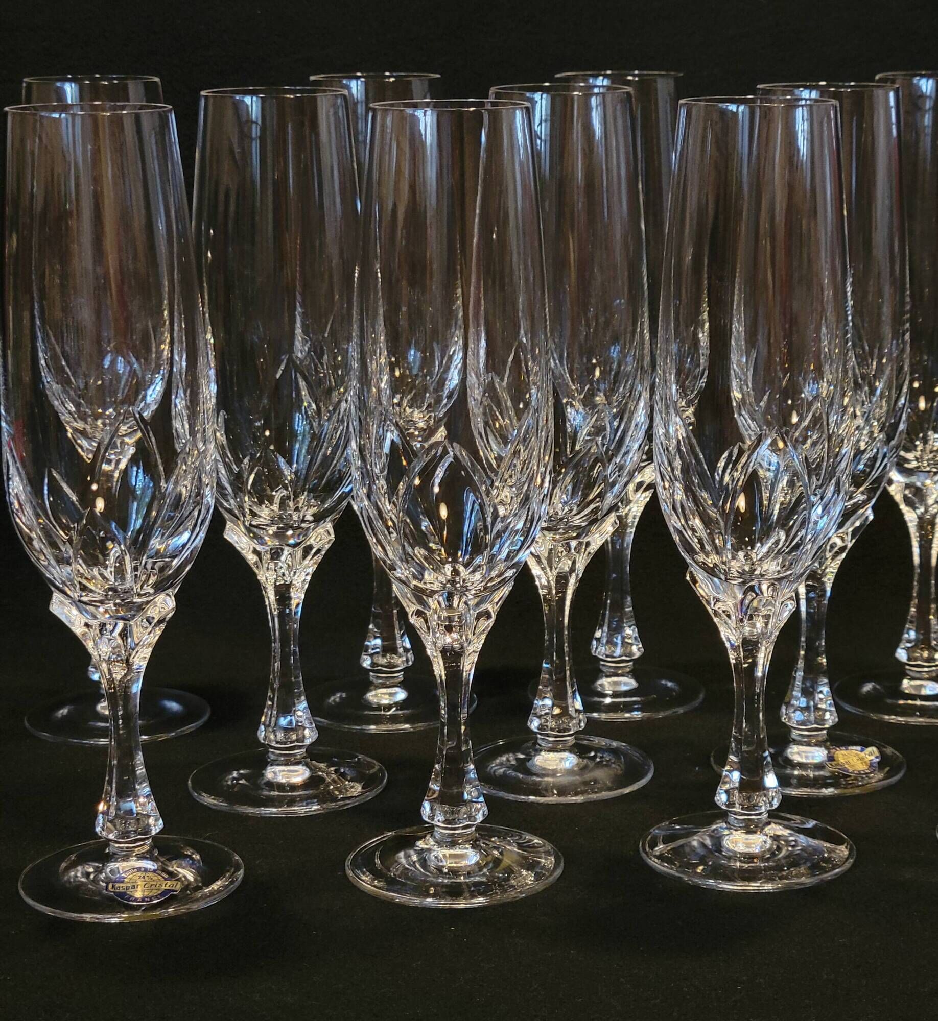 10 crystal champagne flutes 24% Cristallerie Kaspar Lemberg Lorraine vintage