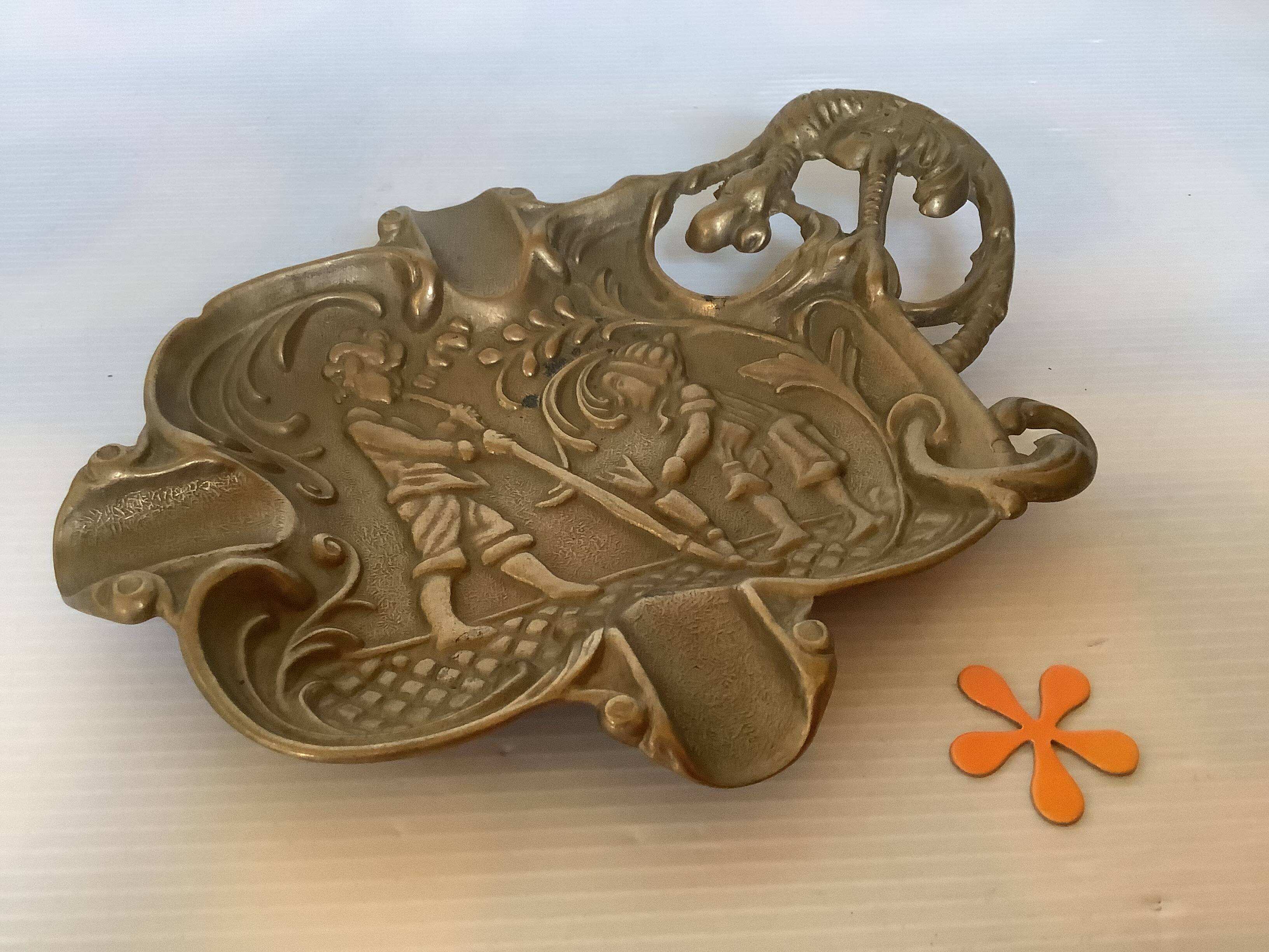 Ashtray bowl gargoyle glass blowers brass