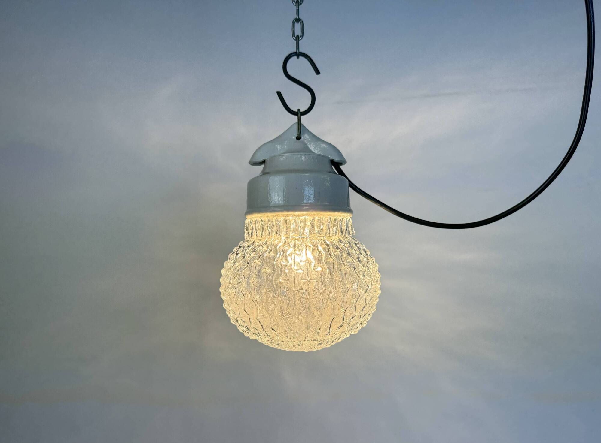 Vintage White Porcelain Pendant Light, 1970s