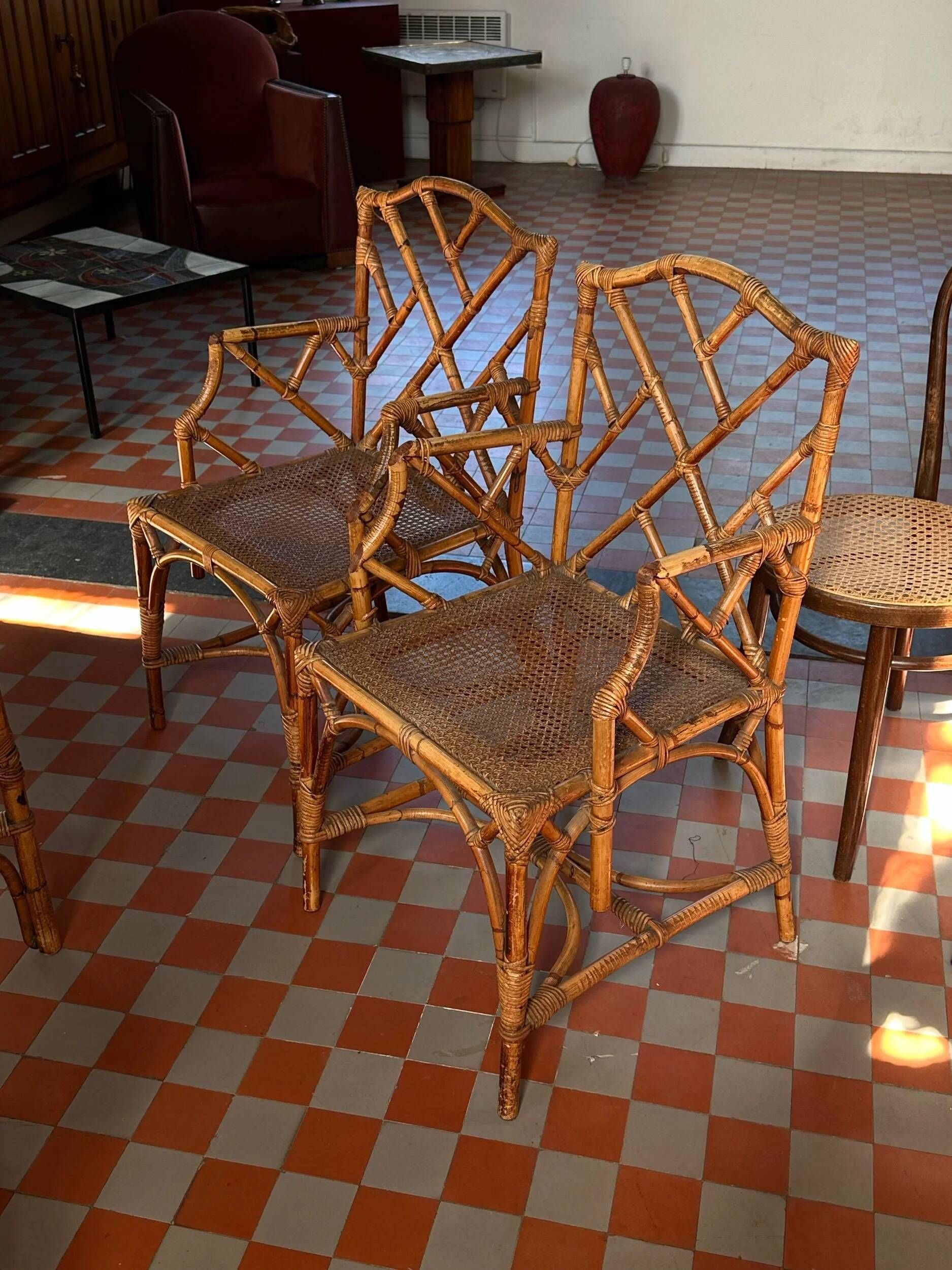 Vintage bamboo dining set in Chippendale style, Italy, year