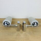 Pair of chrome metal wall lights and opaline tulips from the 70s