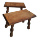 Pair of stools, footrests in solid turned wood