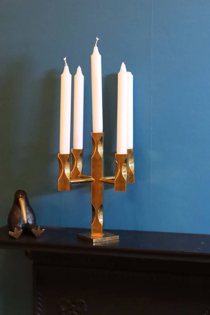 Five-Arm Brass Candelabrum by Lars Åkesson for Vallonmässing, Sweden