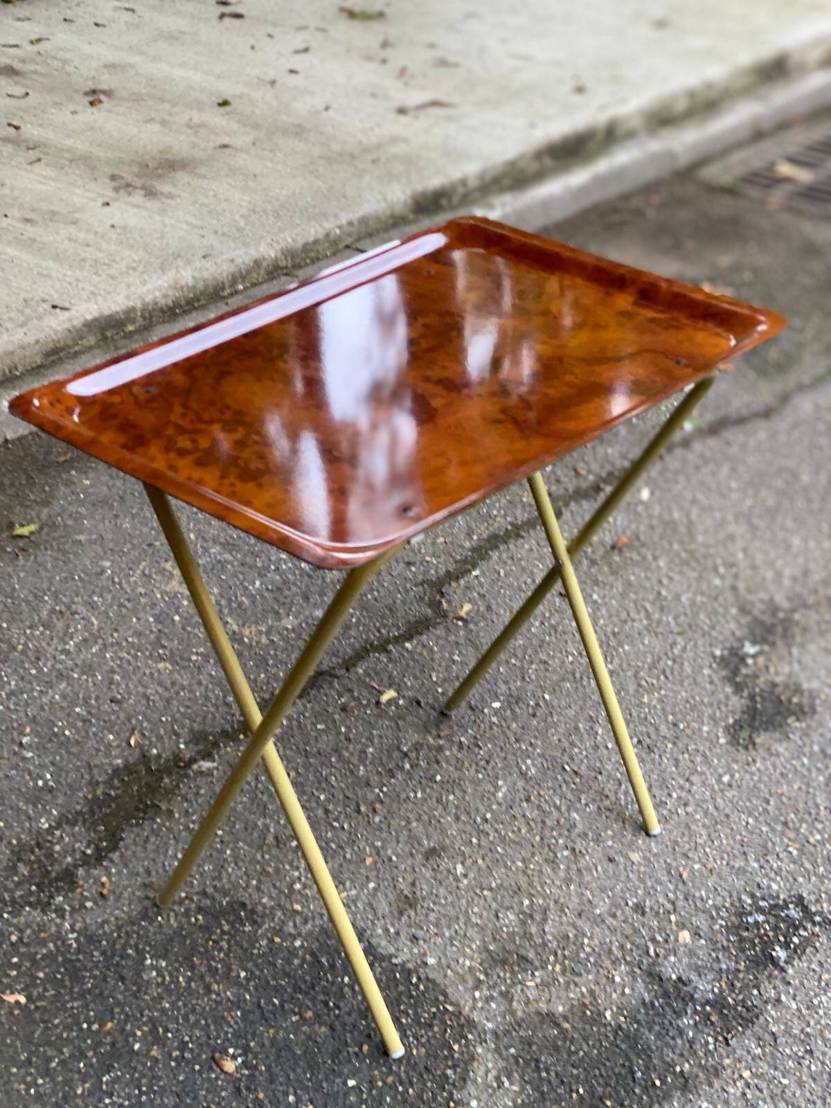 Scandinavian folding serving trolley in rosewood and gilded steel 1980