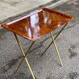 Scandinavian folding serving trolley in rosewood and gilded steel 1980