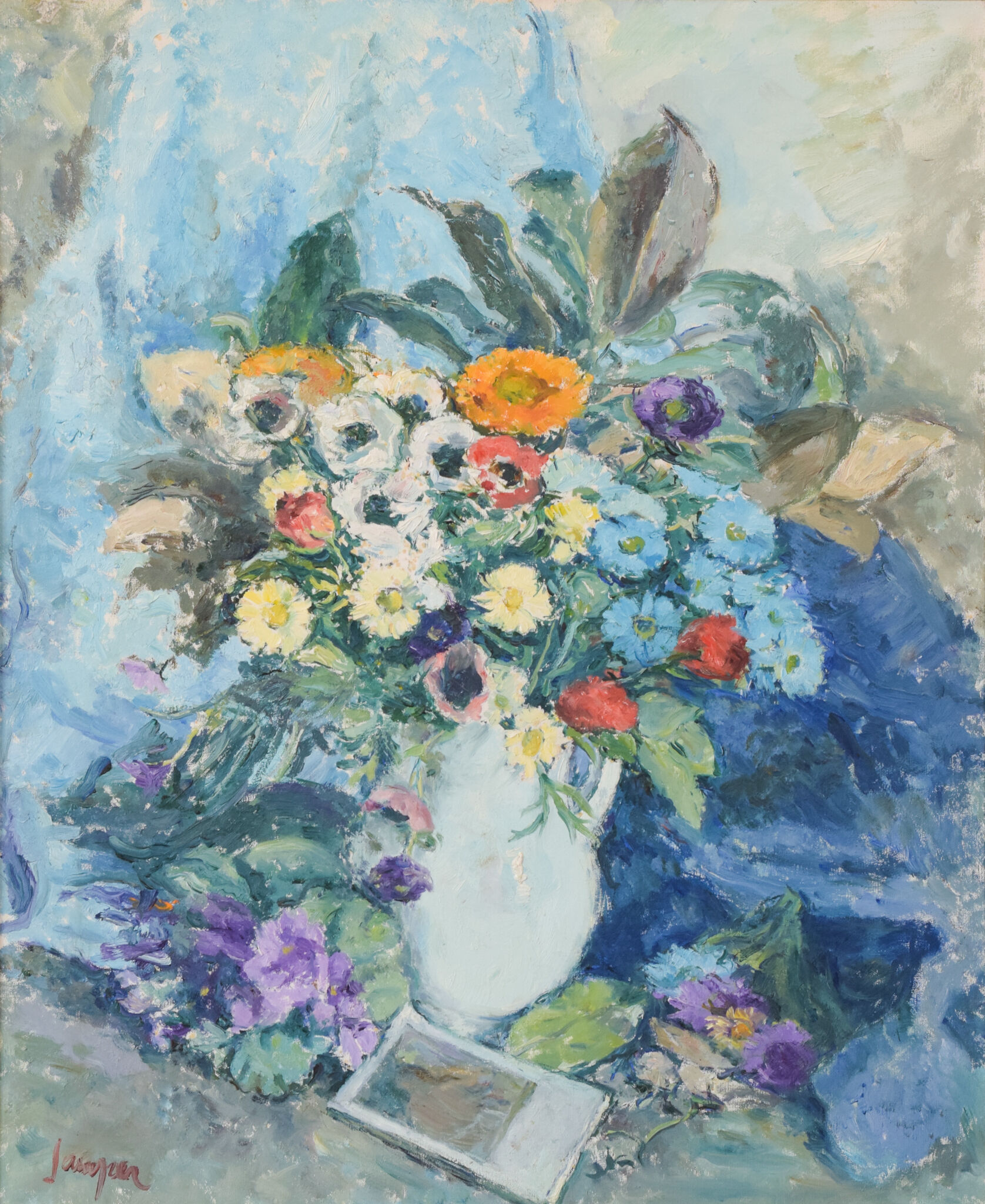 Still life with flowers and photograph