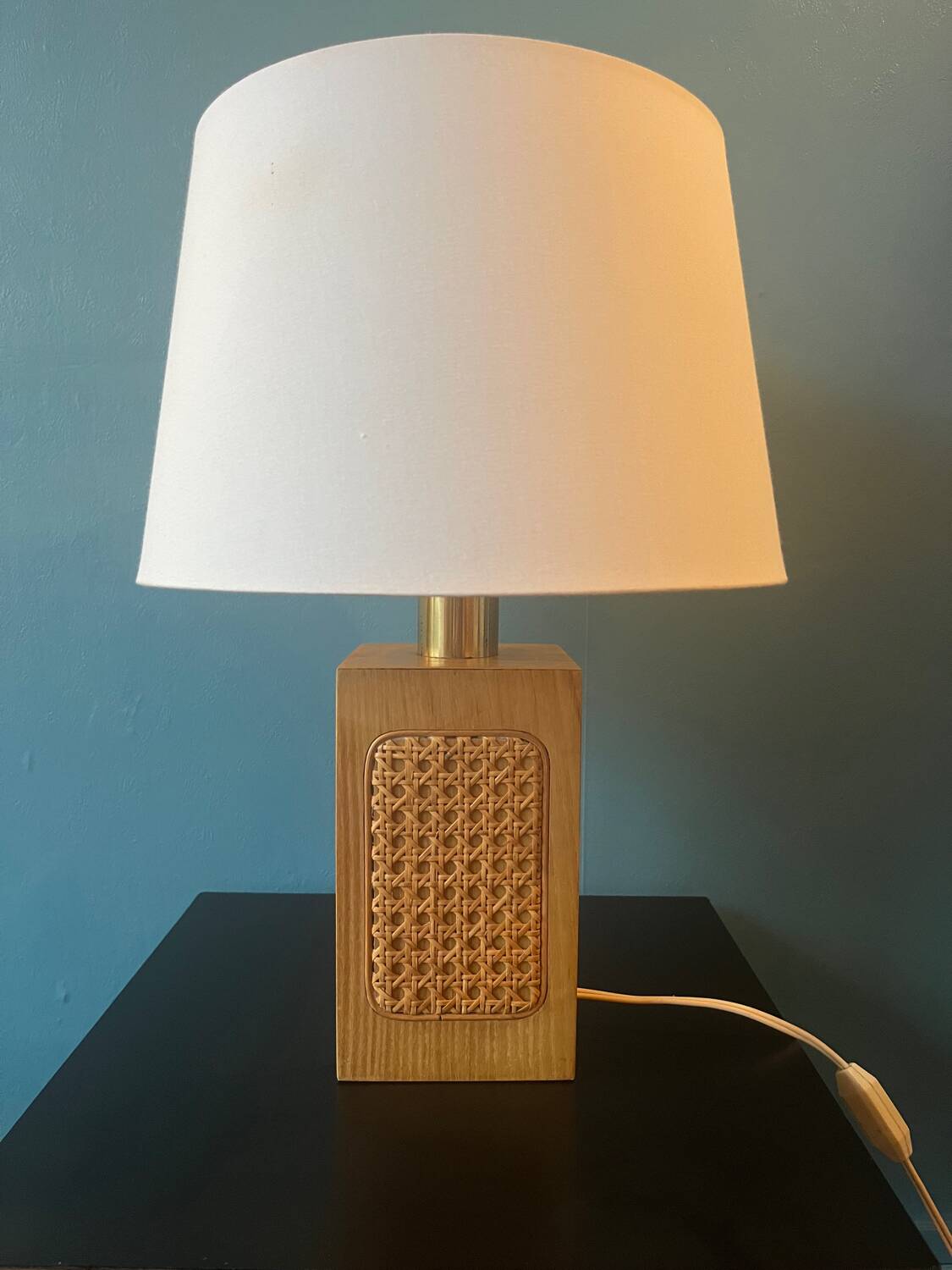 Wooden and cane foot lamp from the 60s