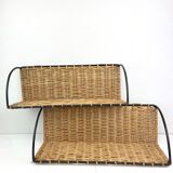 2 Old metal and wicker wall shelf 50s