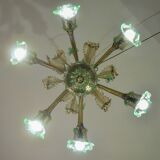 6 arms vintage Venetian chandelier, green Murano glass, 1950s