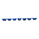 7 mini coffee bowls with blue polka dot decoration