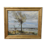 Scandinavian modern painting, 1929, Oil on board.