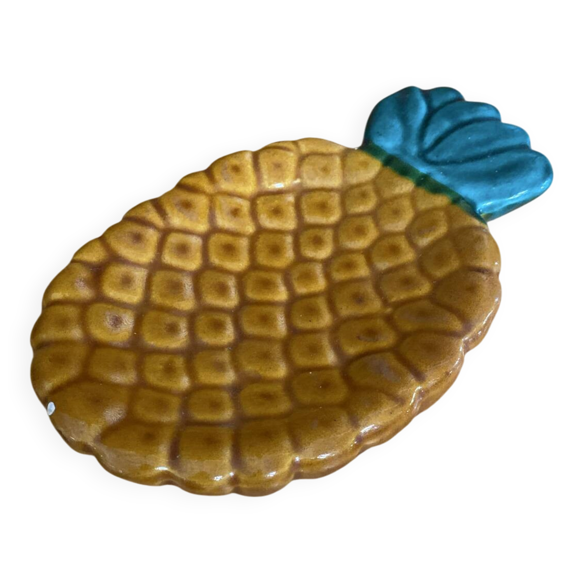 Vintage polychrome ceramic pineapple shaped butter dish vallauris #e