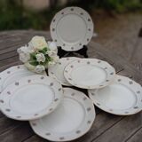 Assiettes à dessert x 7 porcelaine rétro 1920/50 à fleurs, CH-RENOU