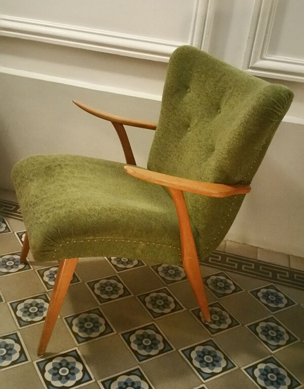 Paire de fauteuils Wing chair Zig Zag scandinave années 50 60