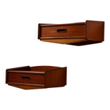 Wall mounted teak and beech bedside cabinet, Set of 2