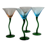 Set of 4 vintage green twisted stem cocktail glasses