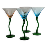 Set of 4 vintage green twisted stem cocktail glasses