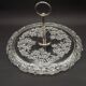 Vintage French cheese and sandwich serving plate, pressed glass with floral pattern.