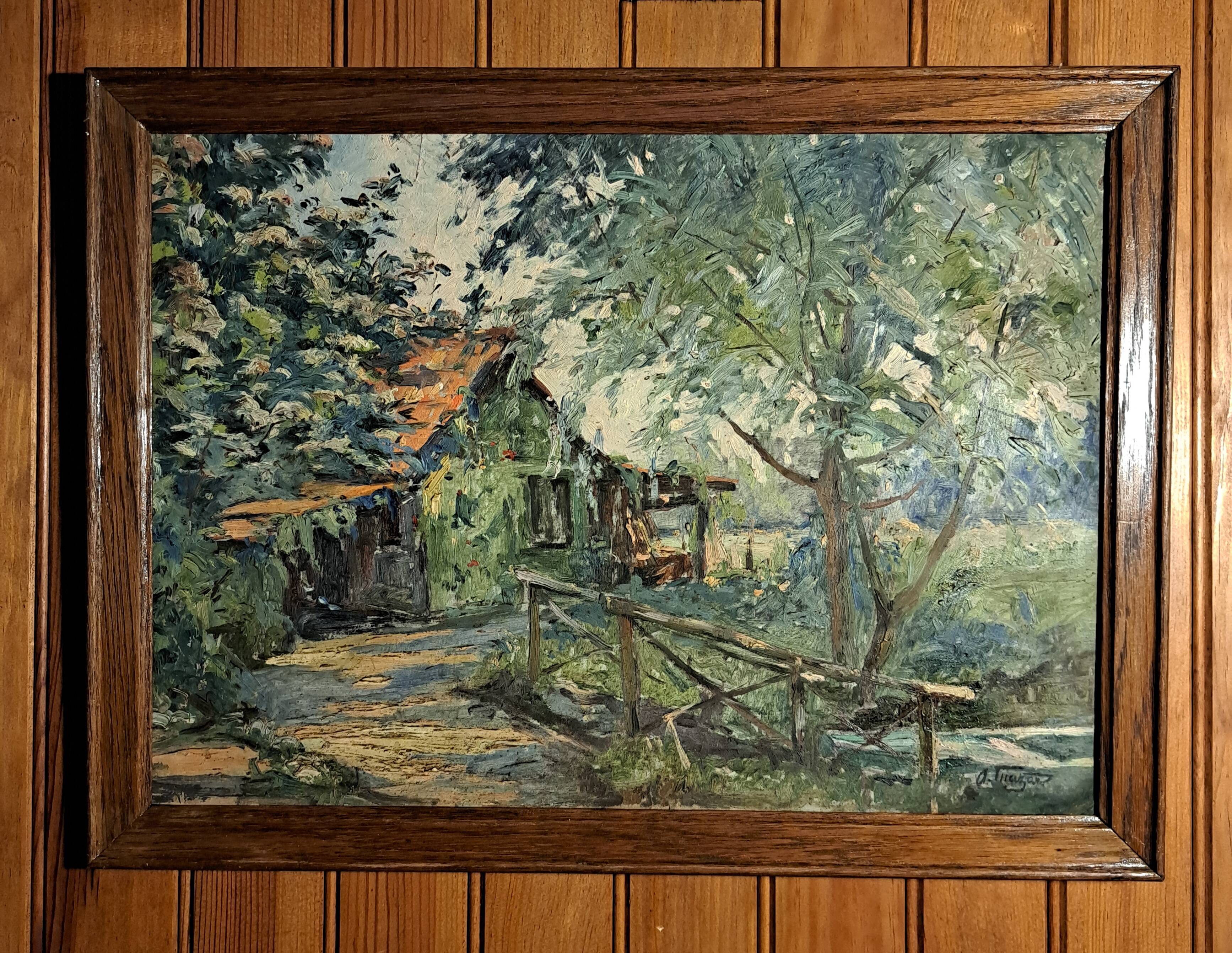 Impressionist oil painting on cardboard signed MAZARD - Barbizon school