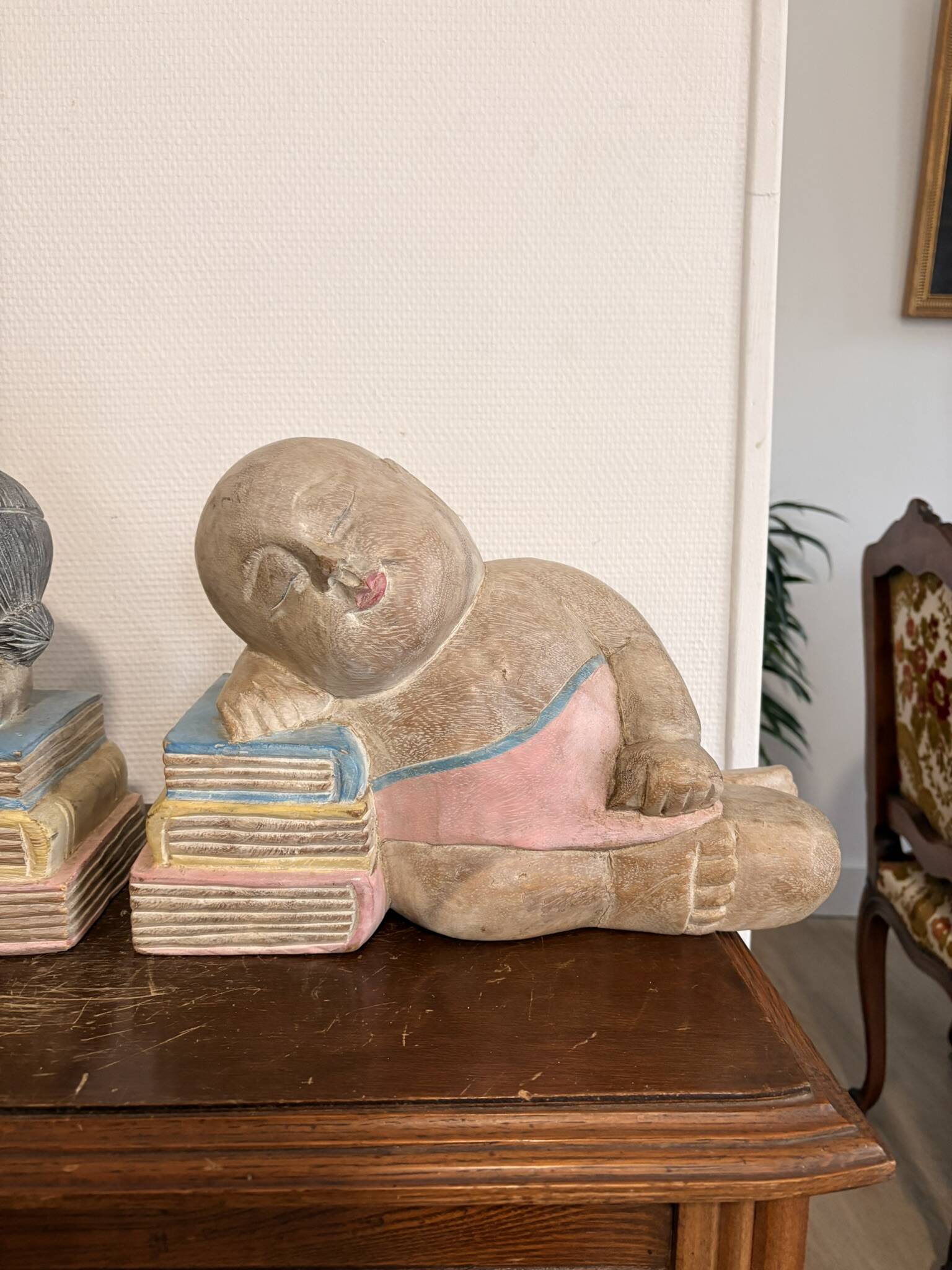 Old Pair of Asian Bookends Exotic Wood Asia Buddha
