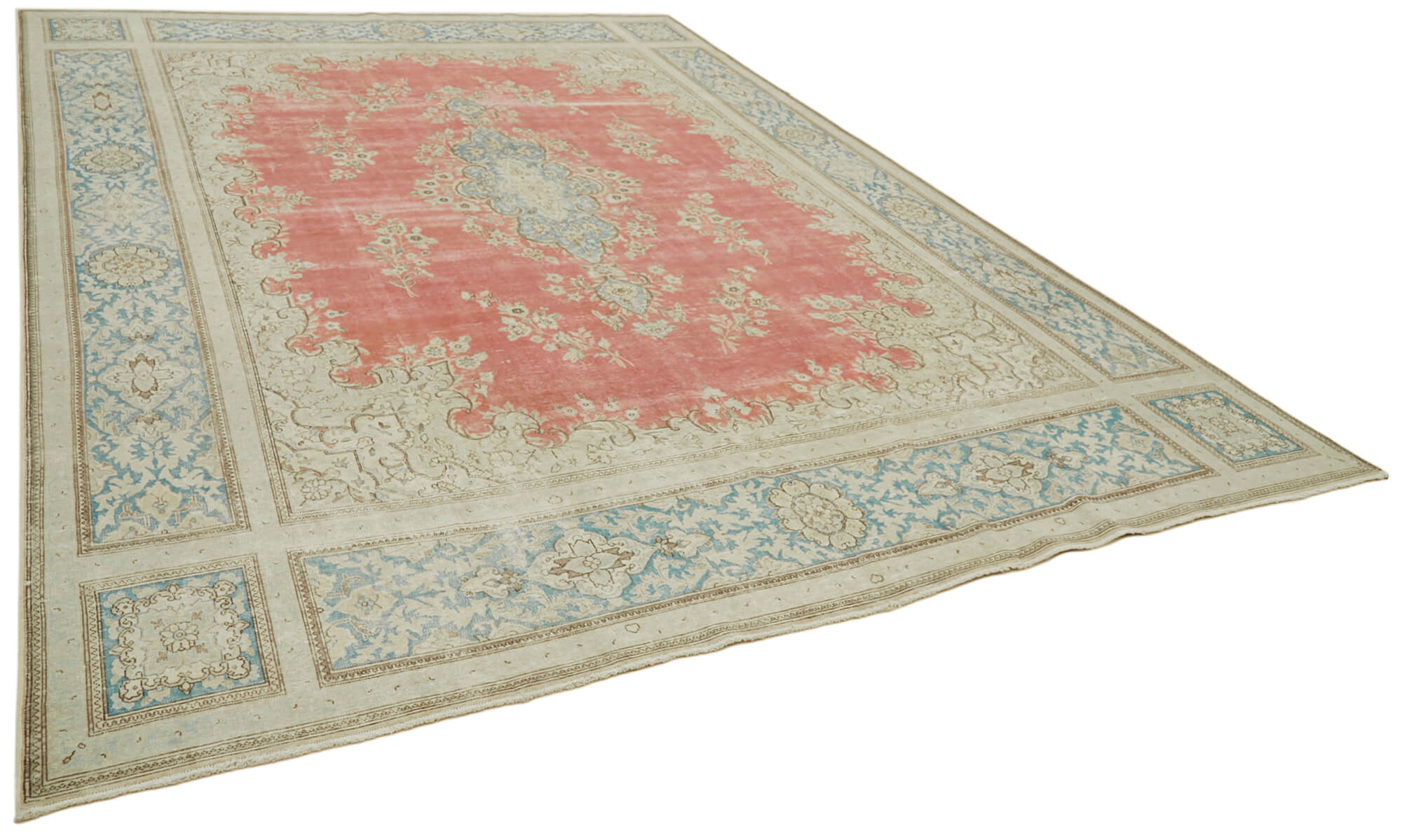 Handmade oriental contemporary 1980s 294 cm x 404 cm beige wool carpet
