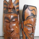 Pair of African wooden masks, vintage decoration, wooden African masks, 70s/80s